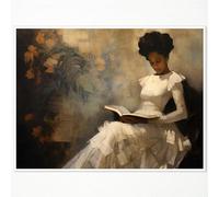 XMQQLL Vintage Female Portrait Reading A Book Poster, Famous Oil Painting Canvas Wall Art, Antique African American Wall Art, Retro Black Girl Pictures Wall Decor for Bedroom 12x16in Unframed