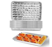XMSHYODSM Foil Trays BBQ, 20 Pack Disposable Barbecue Tray, 34 x 23 x 2.8cm Aluminum Grill Containers Aluminum Foil Drip Tray Perforated BBQ Grill Trays for Grilling Baking Freezing Camping & Travel