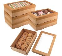 XMSHYODSM Kraft Bakery Boxes with Window, 6 Pieces Large Cookie Box, 30 x 20 x 8 CM Empty Gift Packing Boxes Kraft Cookie Box Large Krafts Paper Bakery Boxs for Cupcake Candy Desserts Muffins Pastry