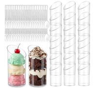 XMSHYODSM Mini Dessert Cups, 50 Pack Mini Angled Dessert Cups with Spoons, 75ml Minis Clear Desserts Bowls Reusable Hard Parfait Cup with 50Pcs Spoons for Chocolate Yogurt Fruit Mousse Pudding