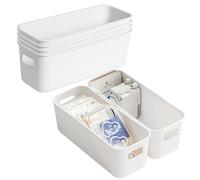 XMSHYODSM Narrow Storage Box, 6 pack Bathroom Storage Baskets, Narrow Storages Box Plastic Storages Baskets with Handles Kitchen Cupboard Organiser for Bathroom Cabinet Drawers Desktop(23×8×9cm)