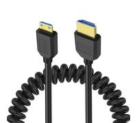 XMSJSIY 8K Mini HDMI to HDMI 2.1 Coiled Cable Mini HDMI Male to HDMI Male Spring Bidirection Adapter Cord Support 8K@60Hz 4K@120Hz 48Gbps for Camera/Camcorder/Latop/Tablet - 1.2M/3.9FT