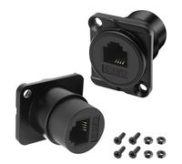 XMSJSIY D-Type RJ11 CAT3 Panel Mount Telephone Adapter Female to Female D-Type CAT3 6P4C Telephone Module Extender Connector Pass-Through Coupler Socket Desktop Phone Adapter - 2PCS (Black)