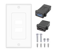XMSJSIY HDMI USB 3.0 Wall Plate Outlet 2 Port 4K@60Hz HDMI Female + USB 3.0 Female Jack Panel Mount Socket for Projector & Home Theater
