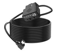 XMSJSIY OBD Power Cable for Dash Camera 90 Degree Right Angle Mini USB to OBD Parking Monitor Cable 12V-24V to 5V Dash Cam Hardwire Kit with Voltage Display and Low Voltage Protection - 3.5M/11.48FT