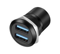 XMSJSIY USB 3.0 Panel Threaded Fixed Mount Adapter Dual USB Type-A Panel Mount Socket Female to Female with Anti-loosening Gasket 2-port Type-A Through Connector For Data Transfer/Charging (Round)