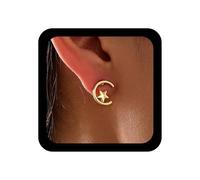 Xmsrn Vintage Crescent Moon Earrings Tiny Star Stud Earrings Gold Minimal Star Hoop Moon Jewellery For Women, Zinc, No Gemstone