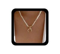 Xmsrn Vintage Crescent Moon Pendant Necklace Boho Pearl Necklace Choker Necklace Gold Horn Necklace Strand Pearl Necklace Fine Moon Chain Necklace Jewellery for Women