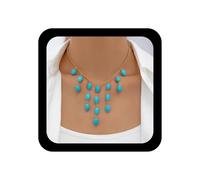 Xmsrn Vintage Turquoise Pearl Pendant Necklace Oval Turquoise Gold Choker Gemstone Blue Stone Pendant Jewellery Woman