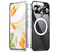 XMTON Metal Case for Google Pixel 9 Pro 6.3", Slim Aviation Aluminum Metal Bumper Cover Compatible with Magsafe Case Built-in Camera Lens Film (Silver)