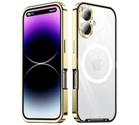 XMTON Metal Case for iPhone 16 6.1", Slim Aviation Aluminum Metal Bumper Cover Compatible with Magsafe Case Built-in Camera Lens Film (Gold)