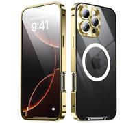 XMTON Metal Case for iPhone 16 Pro 6.3", Slim Aviation Aluminum Metal Bumper Cover Compatible with Magsafe Case Built-in Camera Lens Film (Gold)