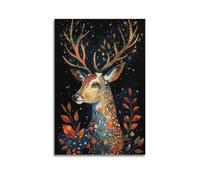 XMUXCY Animal Black And Gold Decorative Style Forest Deer Canvas Wall Art Posters for Modern Family Bedroom And Office Decor Artwork 12x18inch(30x45cm)