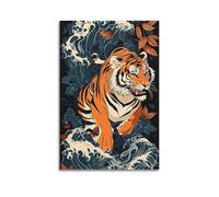 XMUXCY Art Culture Ukiyo-e Tiger in Waves Decorative Canvas Wall Art Posters for Modern Family Bedroom And Office Decor Artwork 08x12inch(20x30cm)
