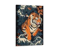 XMUXCY Art Culture Ukiyo-e Tiger in Waves Decorative Canvas Wall Art Posters for Modern Family Bedroom And Office Decor Artwork 08x12inch(20x30cm)