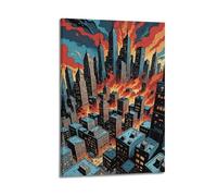 XMUXCY Art Illustration Comic Style of Fiery City Canvas Wall Art Posters for Modern Family Bedroom And Office Decor Artwork 08x12inch(20x30cm)