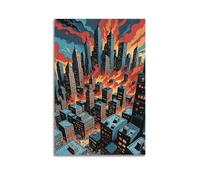 XMUXCY Art Illustration Comic Style of Fiery City Canvas Wall Art Posters for Modern Family Bedroom And Office Decor Artwork 20x30inch(50x75cm)