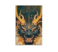 XMUXCY Art Illustration Mythical Style of Fiery Qilin Canvas Wall Art Posters for Modern Family Bedroom And Office Decor Artwork 24x36inch(60x90cm)