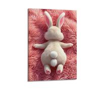 XMUXCY Bedroom Wall Decoration Canvas Posters-Animal Poster Rabbit On Pink Fur Art Decor 16x24inch(40x60cm) Frame-style