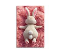 XMUXCY Bedroom Wall Decoration Canvas Posters-Animal Poster Rabbit On Pink Fur Art Decor 16x24inch(40x60cm) Unframe-style