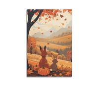 XMUXCY Bedroom Wall Decoration Canvas Posters-Autumn Poster Fox Rabbit Pumpkin Fall Landscape Decorative Painting 16x24inch(40x60cm) Unframe-style
