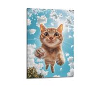 XMUXCY Bedroom Wall Decoration Canvas Posters-Creative Poster Cat Blue Sky Healing Fresh Canvas Decor 20x30inch(50x75cm) Frame-style