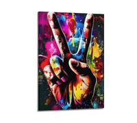 XMUXCY Bedroom Wall Decoration Canvas Posters-Creative Poster Peace Sign Colorful Graffiti Canvas Decor 20x30inch(50x75cm) Frame-style