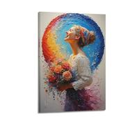 XMUXCY Bedroom Wall Decoration Canvas Posters-Impressionist Art Woman Bouquet Colorful Palette Knife Decorative Painting 24x36inch(60x90cm) Frame-style