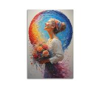 XMUXCY Bedroom Wall Decoration Canvas Posters-Impressionist Art Woman Bouquet Colorful Palette Knife Decorative Painting 24x36inch(60x90cm) Unframe-style