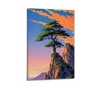 XMUXCY Bedroom Wall Decoration Canvas Posters-Landscape Poster Solitary Pine on Rock Decorative Painting 12x18inch(30x45cm) Frame-style