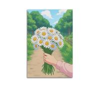 XMUXCY Bedroom Wall Decoration Canvas Posters-Life Poster Hand - Holding Daisy Bouquet Fresh Healing Canvas Decor 12x18inch(30x45cm) Unframe-style