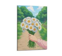 XMUXCY Bedroom Wall Decoration Canvas Posters-Life Poster Hand - Holding Daisy Bouquet Fresh Healing Canvas Decor 24x36inch(60x90cm) Frame-style