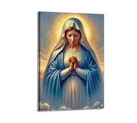 XMUXCY Bedroom Wall Decoration Canvas Posters-Religious Art Praying Madonna Halo Blue Robes Decorative Painting 24x36inch(60x90cm) Frame-style