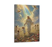 XMUXCY Bedroom Wall Decoration Canvas Posters-Religious Poster Dreamy Style Madonna And Children In Flower Field Decor 16x24inch(40x60cm) Frame-style