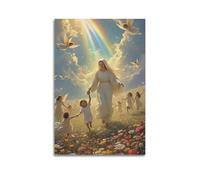 XMUXCY Bedroom Wall Decoration Canvas Posters-Religious Poster Dreamy Style Madonna And Children In Flower Field Decor 16x24inch(40x60cm) Unframe-style