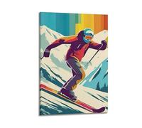 XMUXCY Bedroom Wall Decoration Canvas Posters-Sports Poster Skier Mountain Dynamic Decor 12x18inch(30x45cm) Frame-style