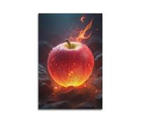 XMUXCY Bedroom Wall Decoration Canvas Posters-Surreal Still Life Burning Apple Water Drops Dark Background Decorative Painting 16x24inch(40x60cm) Unframe-style