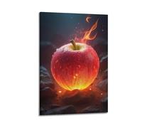 XMUXCY Bedroom Wall Decoration Canvas Posters-Surreal Still Life Burning Apple Water Drops Dark Background Decorative Painting 20x30inch(50x75cm) Frame-style