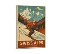 XMUXCY Bedroom Wall Decoration Canvas Posters-Travel Poster Skier Swiss Alps Mountain Decorative Painting 12x18inch(30x45cm) Frame-style