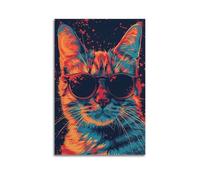 XMUXCY Canvas Wall Art Posters Animal Cool Cat with Sunglasses Unframe-style Modern Decor for Living Room Bedroom Office 12x18inch(30x45cm)