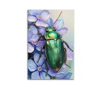 XMUXCY Canvas Wall Art Posters Animal Green Beetle on Purple Flowers Unframe-style Modern Decor for Living Room Bedroom Office 08x12inch(20x30cm)