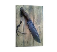XMUXCY Canvas Wall Art Posters Cold Weapon Tactical Knife Wooden Handle Frame-style Modern Decor for Living Room Bedroom Office 20x30inch(50x75cm)