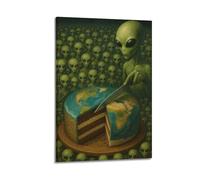 XMUXCY Canvas Wall Art Posters Dark Fantasy Aliens Dividing Earth Cake Frame-style Modern Decor for Living Room Bedroom Office 12x18inch(30x45cm)