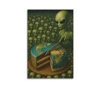 XMUXCY Canvas Wall Art Posters Dark Fantasy Aliens Dividing Earth Cake Unframe-style Modern Decor for Living Room Bedroom Office 08x12inch(20x30cm)
