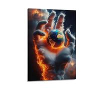 XMUXCY Canvas Wall Art Posters Exaggeration Burning Earth in Hand Frame-style Modern Decor for Living Room Bedroom Office 12x18inch(30x45cm)