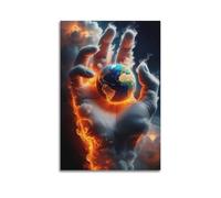 XMUXCY Canvas Wall Art Posters Exaggeration Burning Earth in Hand Unframe-style Modern Decor for Living Room Bedroom Office 16x24inch(40x60cm)