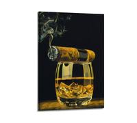 XMUXCY Canvas Wall Art Posters Food Whiskey Glass Cigar Frame-style Modern Decor for Living Room Bedroom Office 16x24inch(40x60cm)