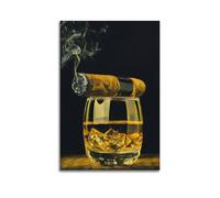 XMUXCY Canvas Wall Art Posters Food Whiskey Glass Cigar Unframe-style Modern Decor for Living Room Bedroom Office 16x24inch(40x60cm)