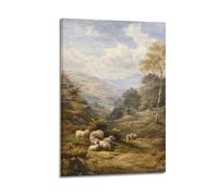 XMUXCY Canvas Wall Art Posters Landscape Countryside Sheep Herding Valley Frame-style Modern Decor for Living Room Bedroom Office 24x36inch(60x90cm)