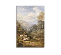 XMUXCY Canvas Wall Art Posters Landscape Countryside Sheep Herding Valley Unframe-style Modern Decor for Living Room Bedroom Office 08x12inch(20x30cm)